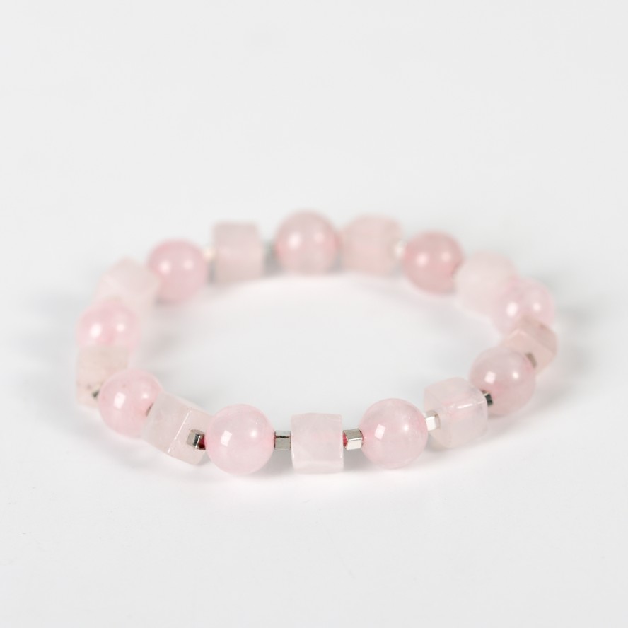 Rectangular and Round Bead Crystal Natural Stone Bracelet